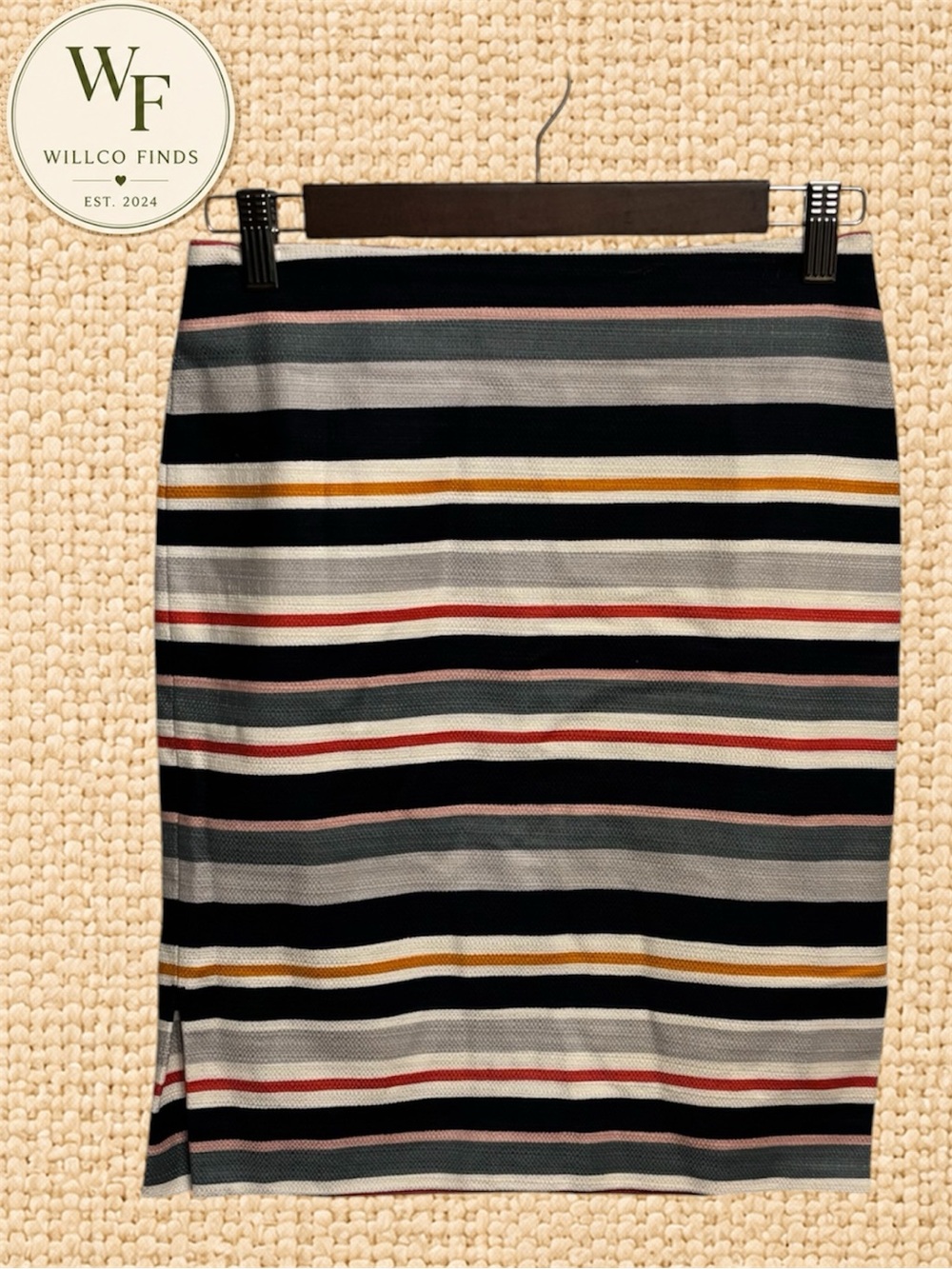LOFT Striped Pencil Skirt in Black, Gray, Red & Mustard